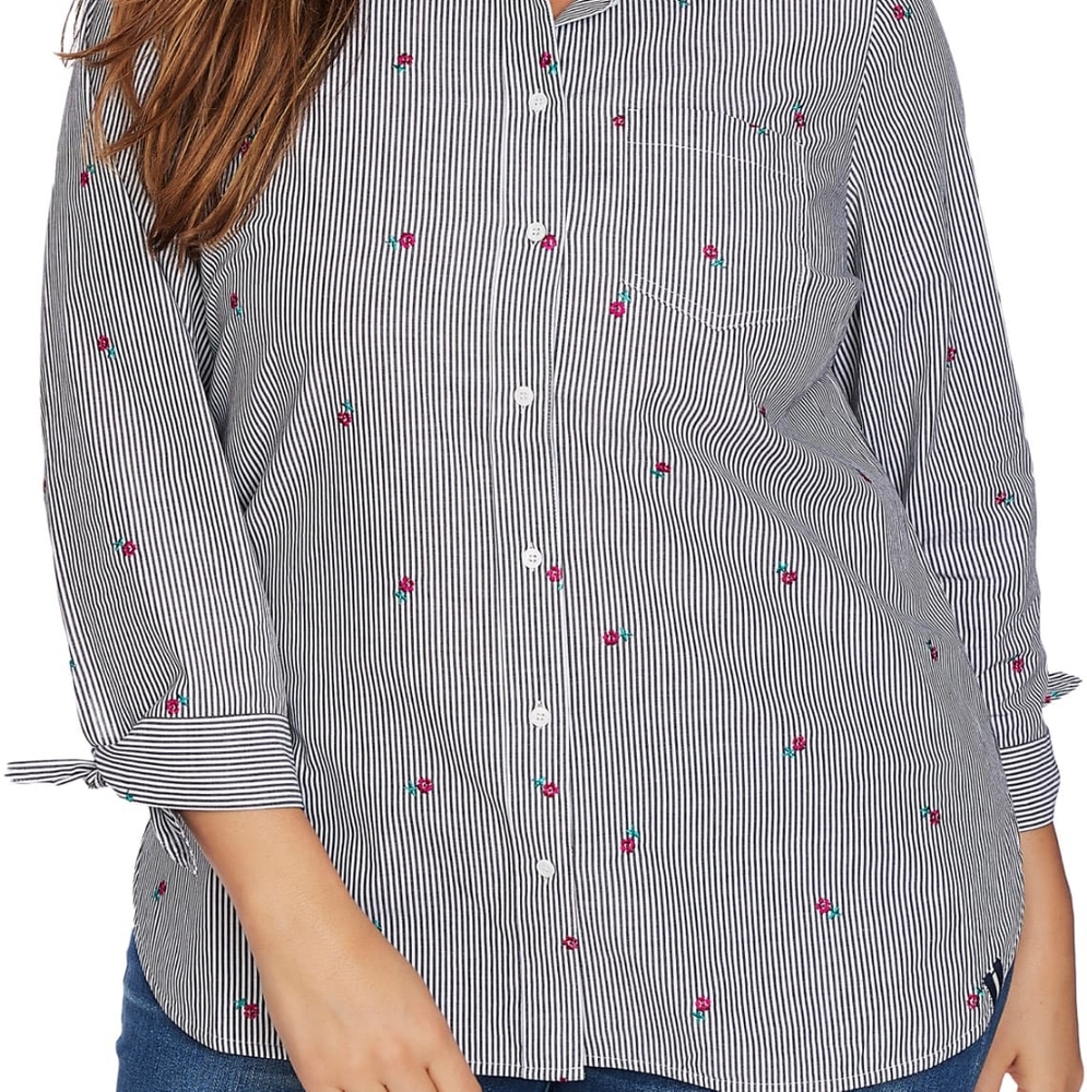 COURT & ROWE. Floral Embroidery Pinstripe shirt